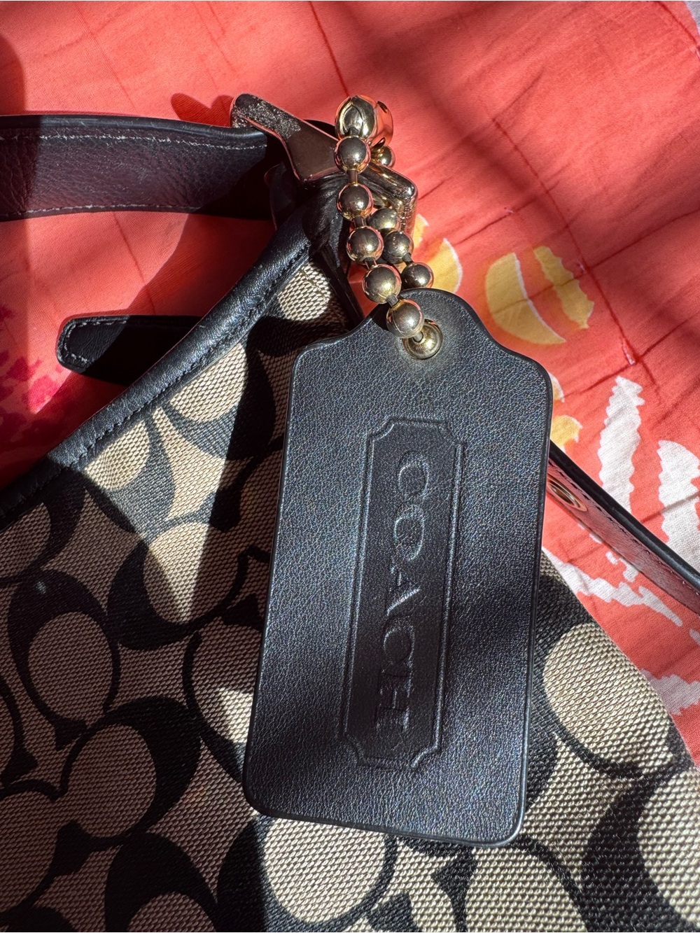 Coach Rich Brown & Tan Signature Canvas Shoulder Bag with Leather Tag